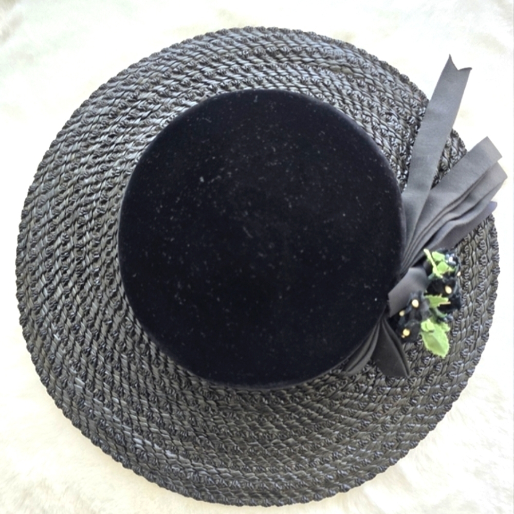 Vintage Betmar Black Velvet Straw Hat - Picture 5 of 7